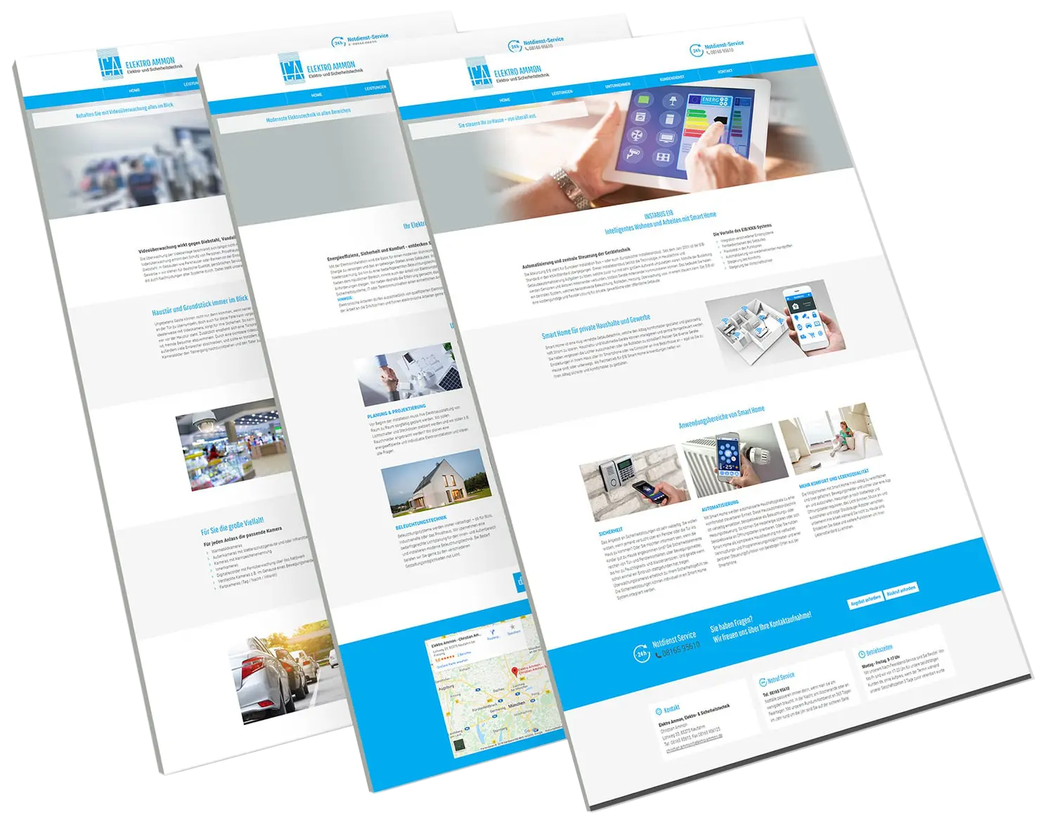 Drei Screenshots der neuen Elektro Ammon Webseite