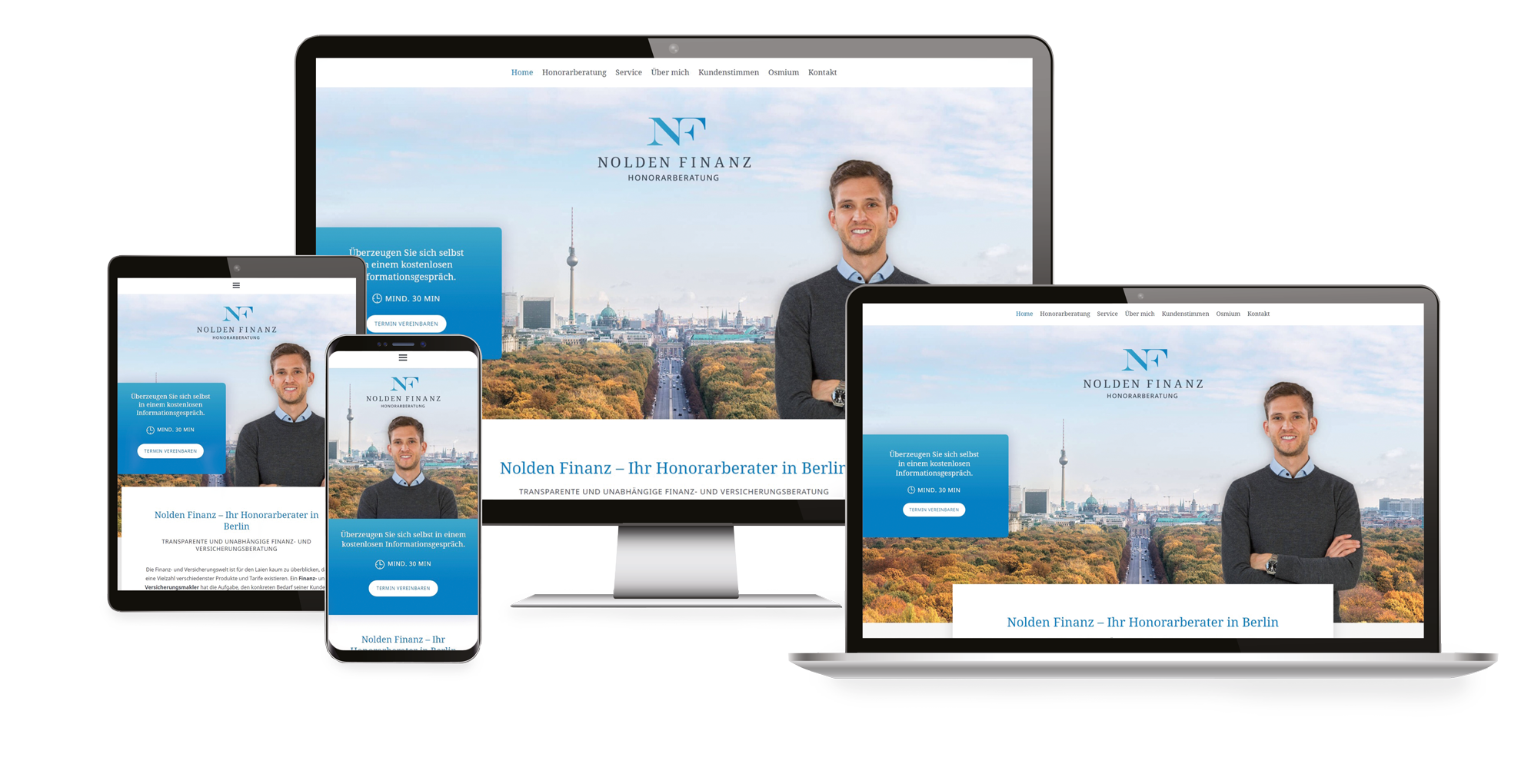 Mockups der neuen responsiven Webseite für Nolden Finanz Honorarberatun