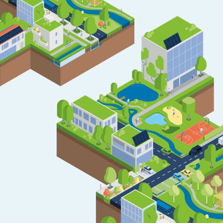 PFI Schwammstadt-Infografik Illustration Vektor