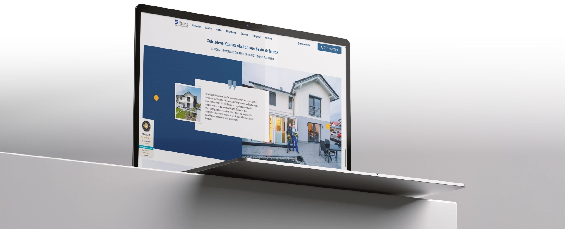 Via Finanz Immobilien Startseite Testimonial Notebook