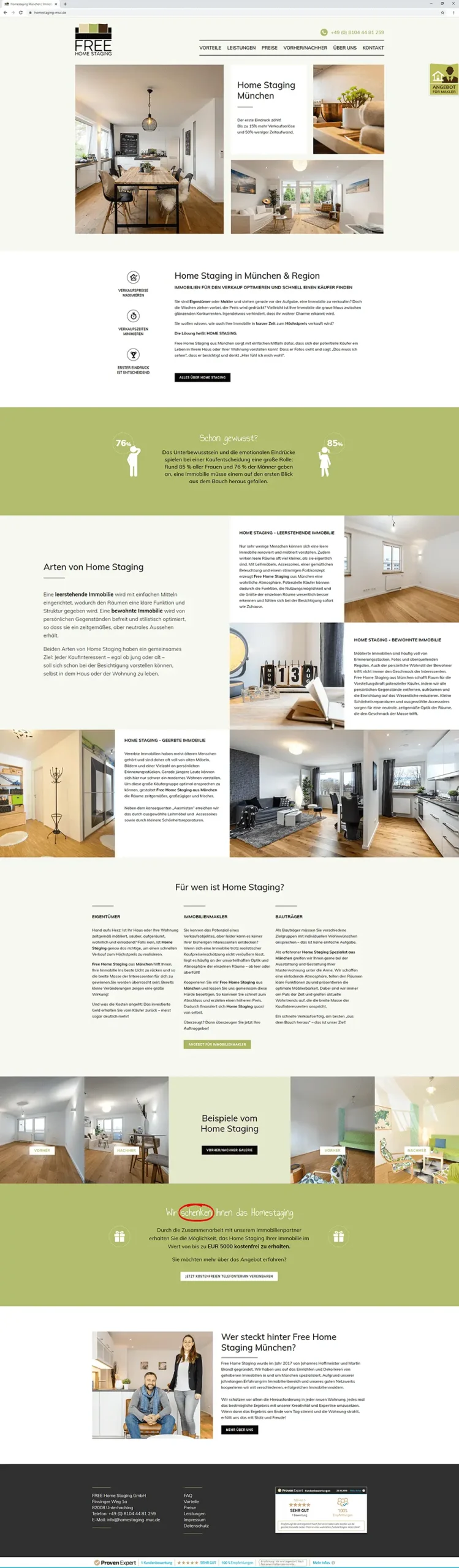 Screenshot der neuen Webseite von Free Home Staging