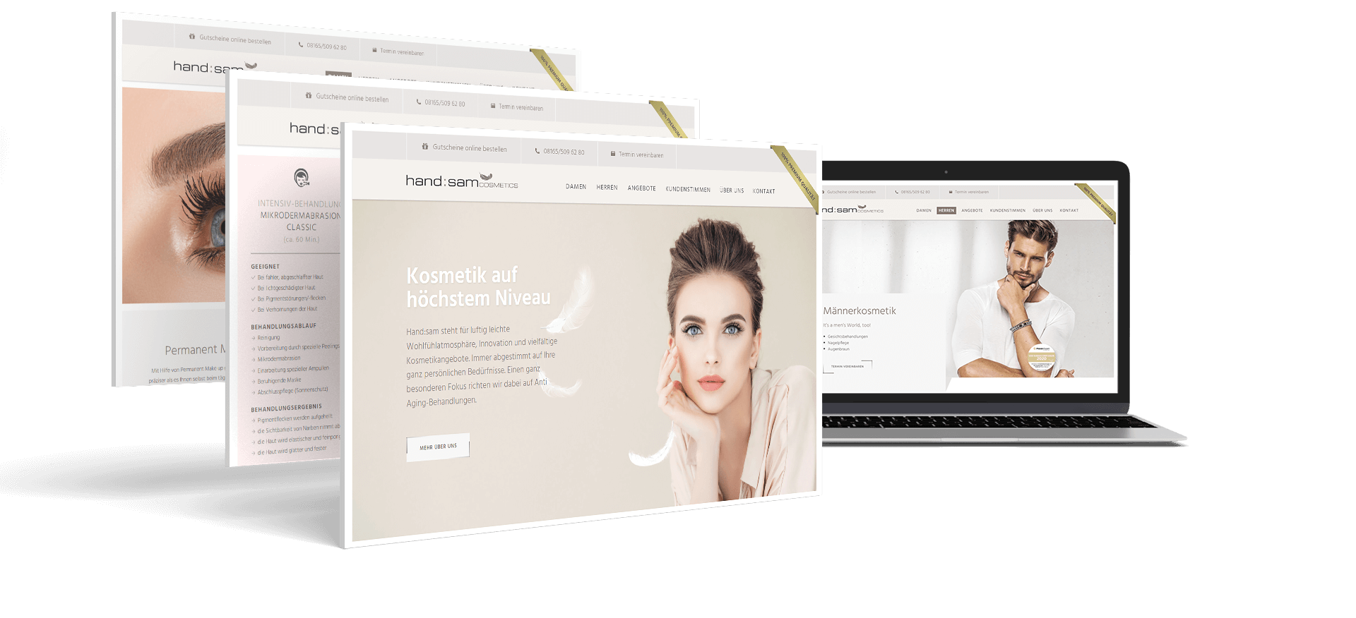 Mockup und Screens der Handsam Cosmetics Webseite