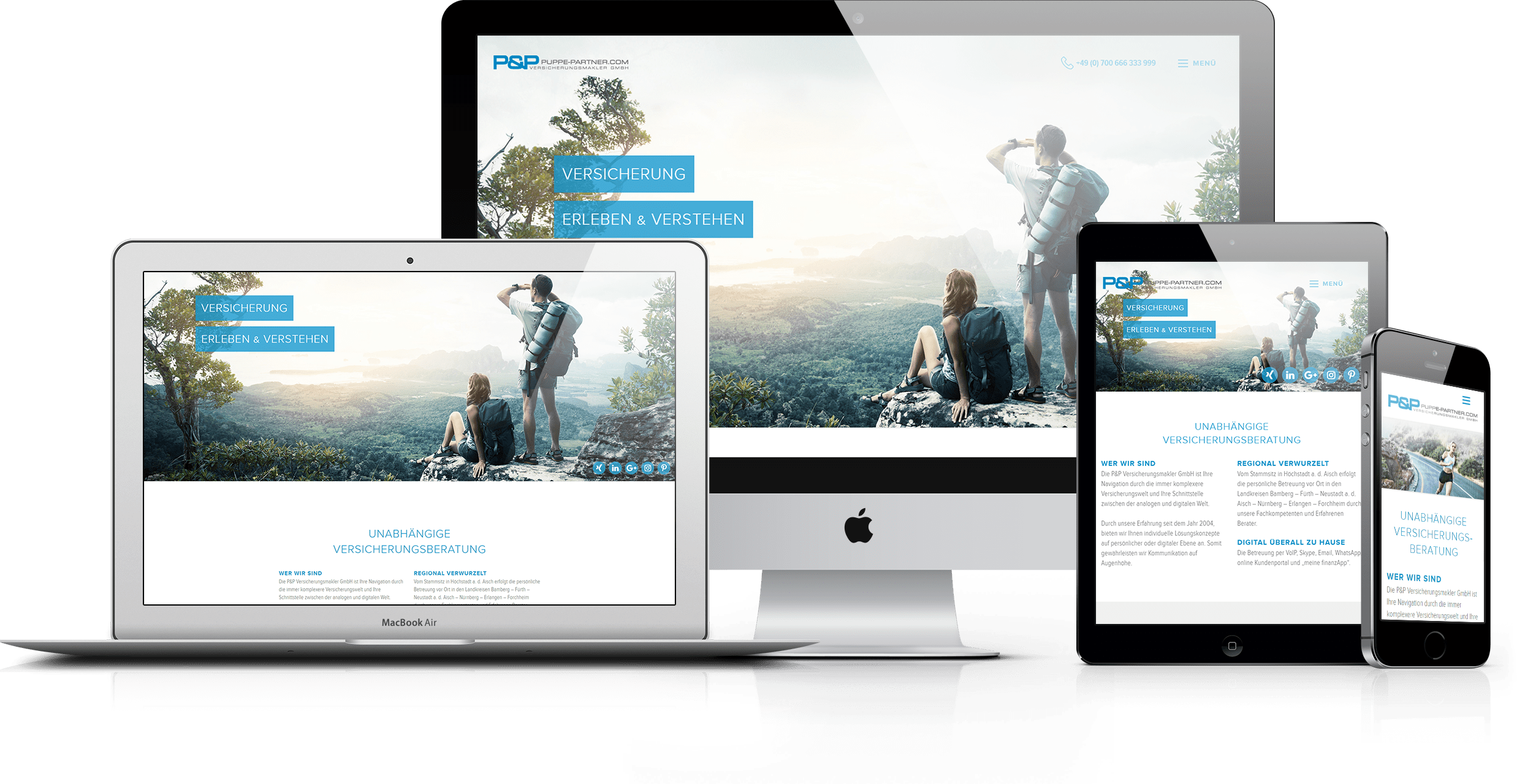 Mockups der neuen responsiven Webseite von Puppe & Partner auf verschiedenen Endgeräten
